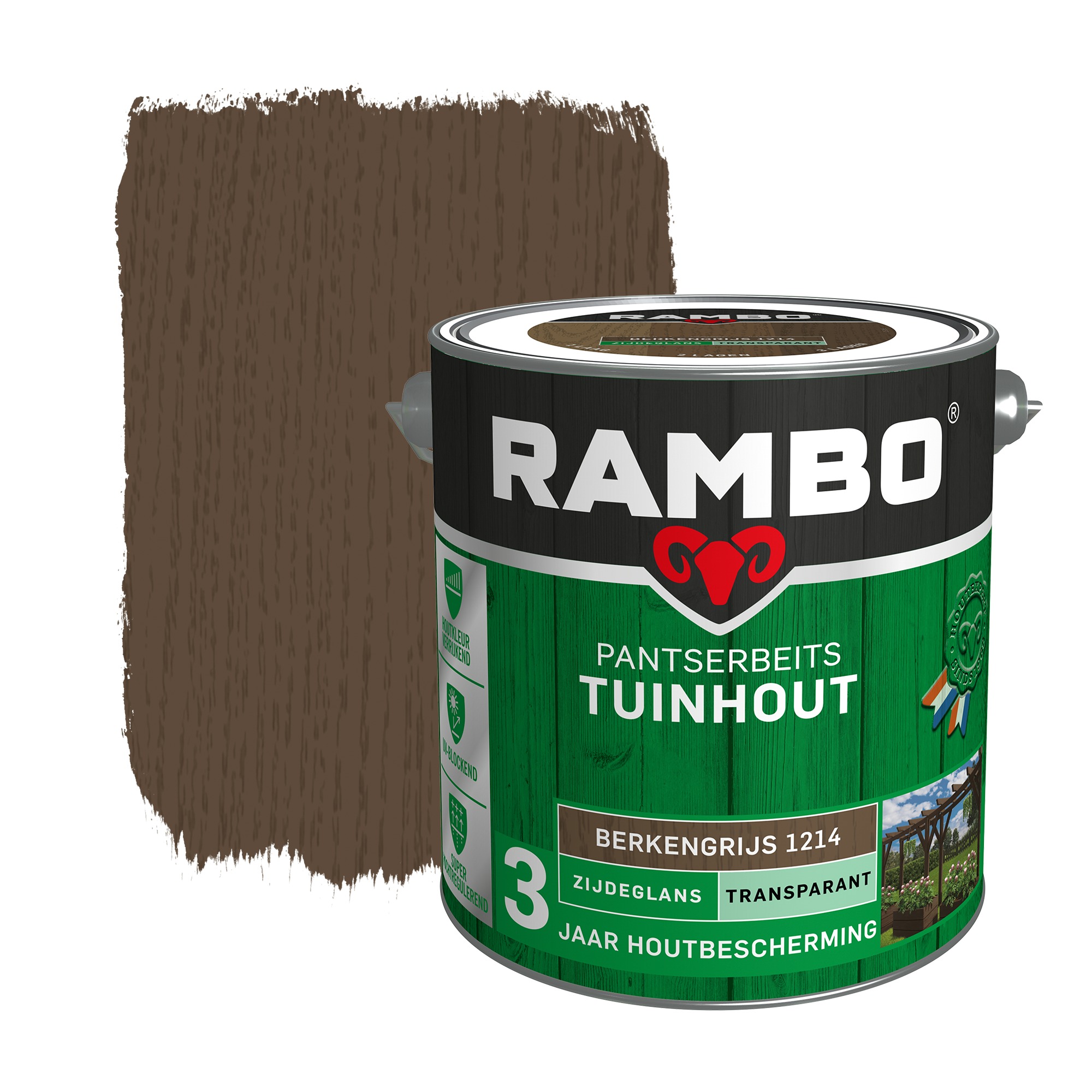 Rambo Pantserbeits Tuinhout Transparant Berkengrijs Zijdeglans 25 Liter rambo kopen in de aanbieding