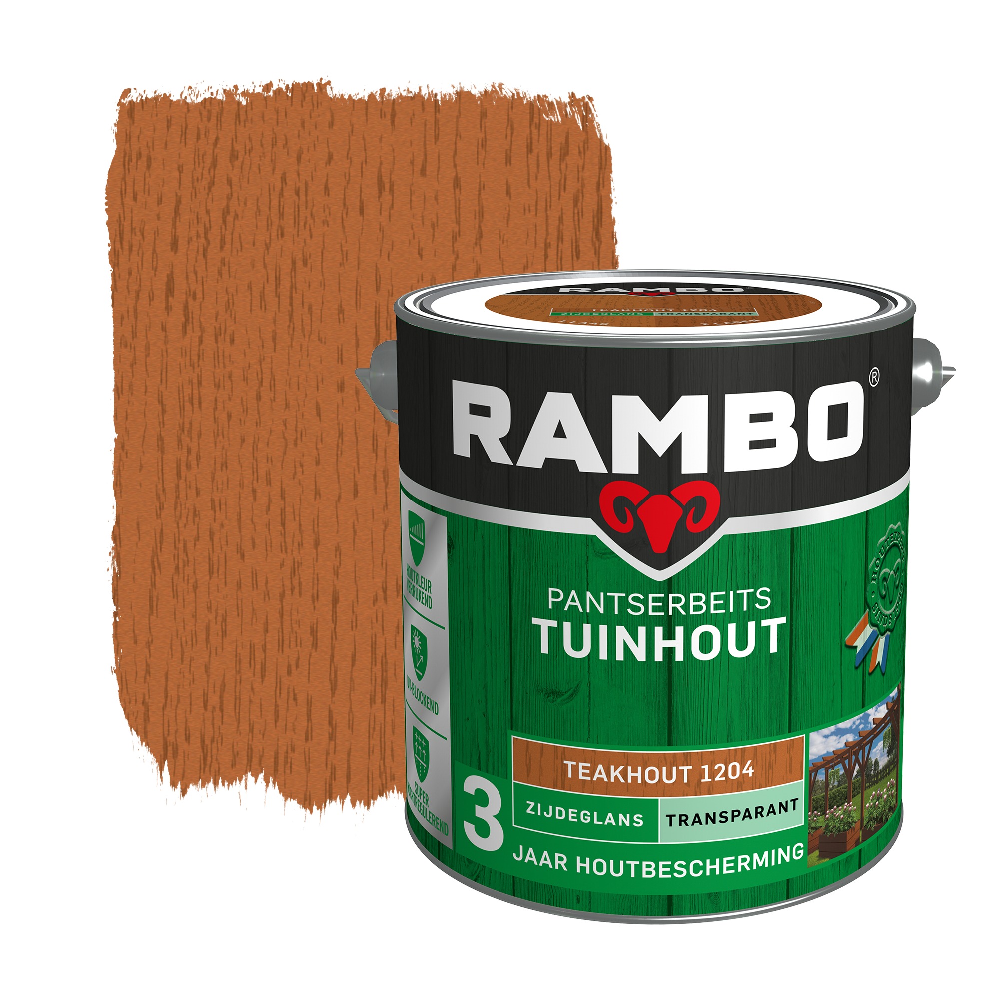 Rambo Pantserbeits Tuinhout Transparant Teakhout Zijdeglans 25 Liter rambo kopen in de aanbieding
