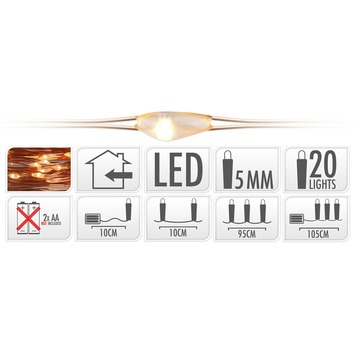 Kerstverlichting koperdraad LED op batterij