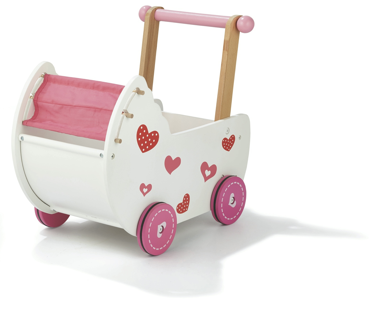 Navaris Houten Poppenwagen Wit/Roze - Buggy Met Dekentje & Kussentje Als Loophulp