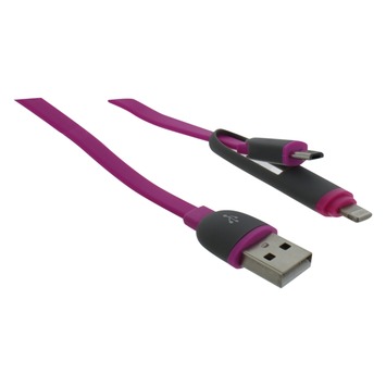 Q-Link Laadsnoer Dubbel Micro/ iPhone Lightning 1 Meter Paars
