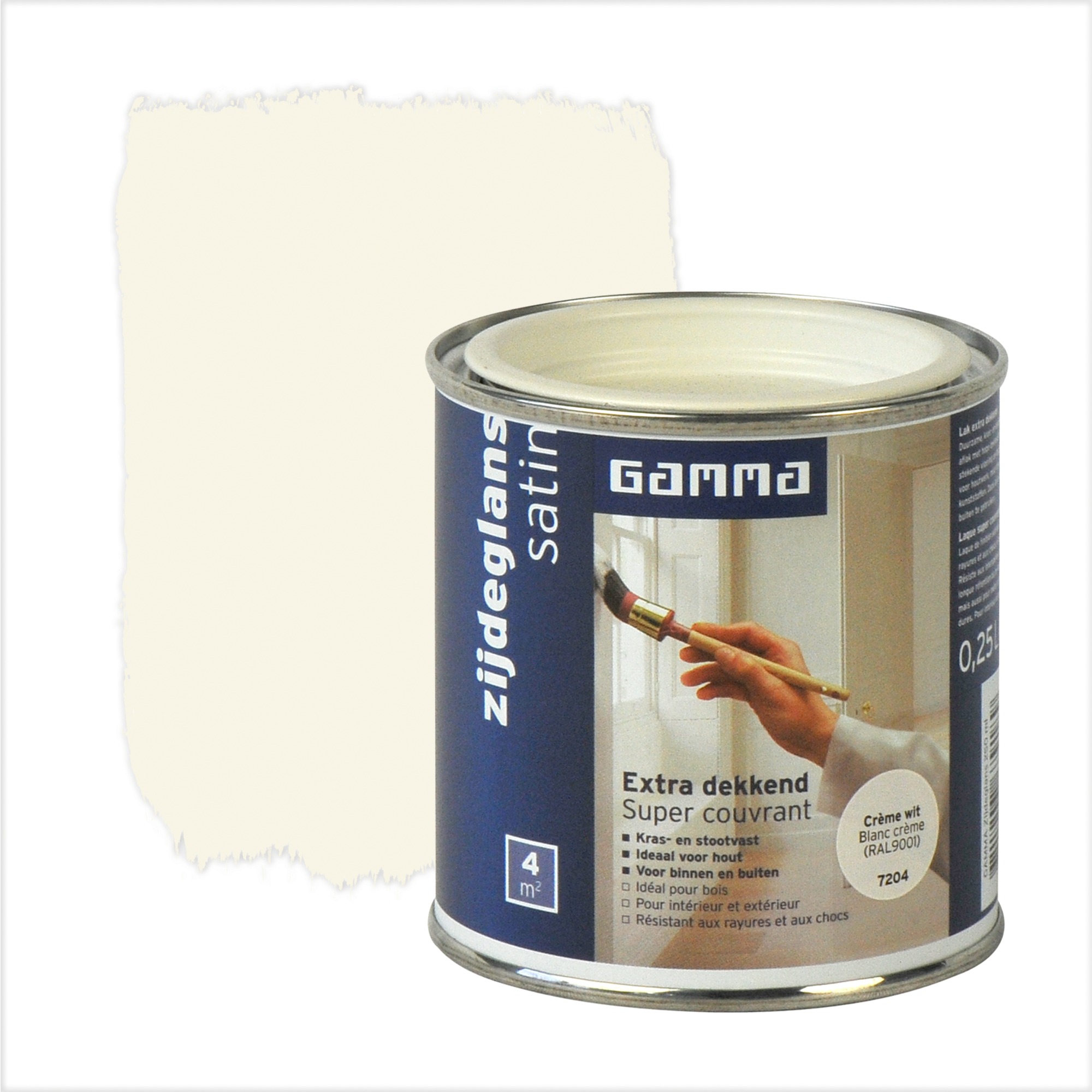Gamma Extra Dekkend Lak Ral 9001 Creme Wit Zijdeglans 250 Ml gamma kopen in de aanbieding