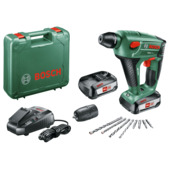Bosch 18V boorhamer UneoMaxx met extra boorkop en 8-delige accessoireset (Incl. 2 accu's 2.5Ah + lader)