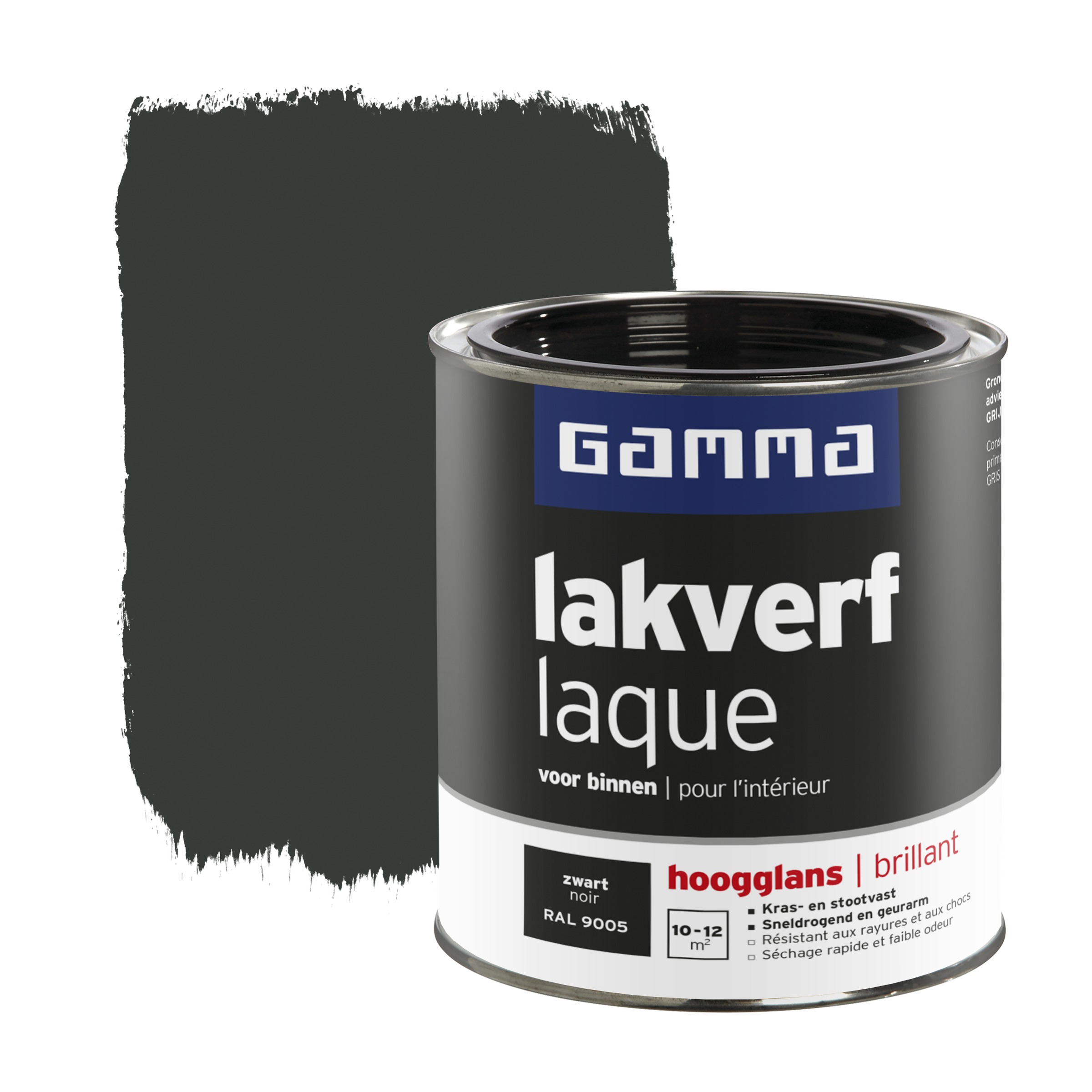 Gamma Lakverf Voor Binnen Zwart Ral 9005 Hoogglans 750 Ml gamma kopen in de aanbieding