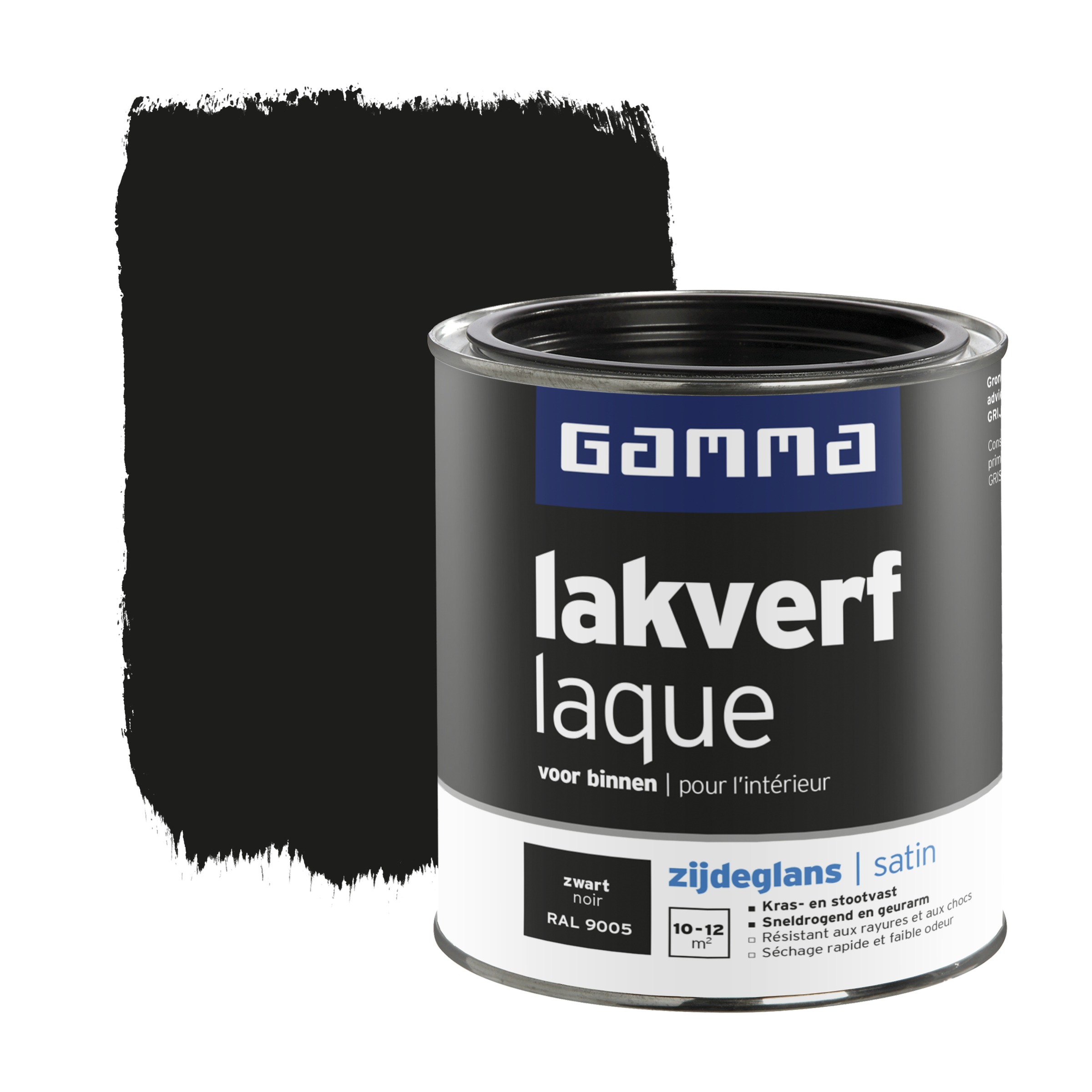 Gamma Lakverf Voor Binnen Zwart Ral 9005 Zijdeglans 750 Ml gamma kopen in de aanbieding