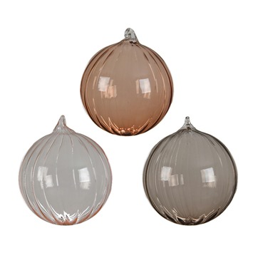 Kerstballen glas transparant roze-bruin-grijs Per Stuk 