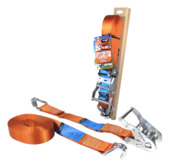 Jumbo spanband oranje 6m 38mm met ratel en J haken