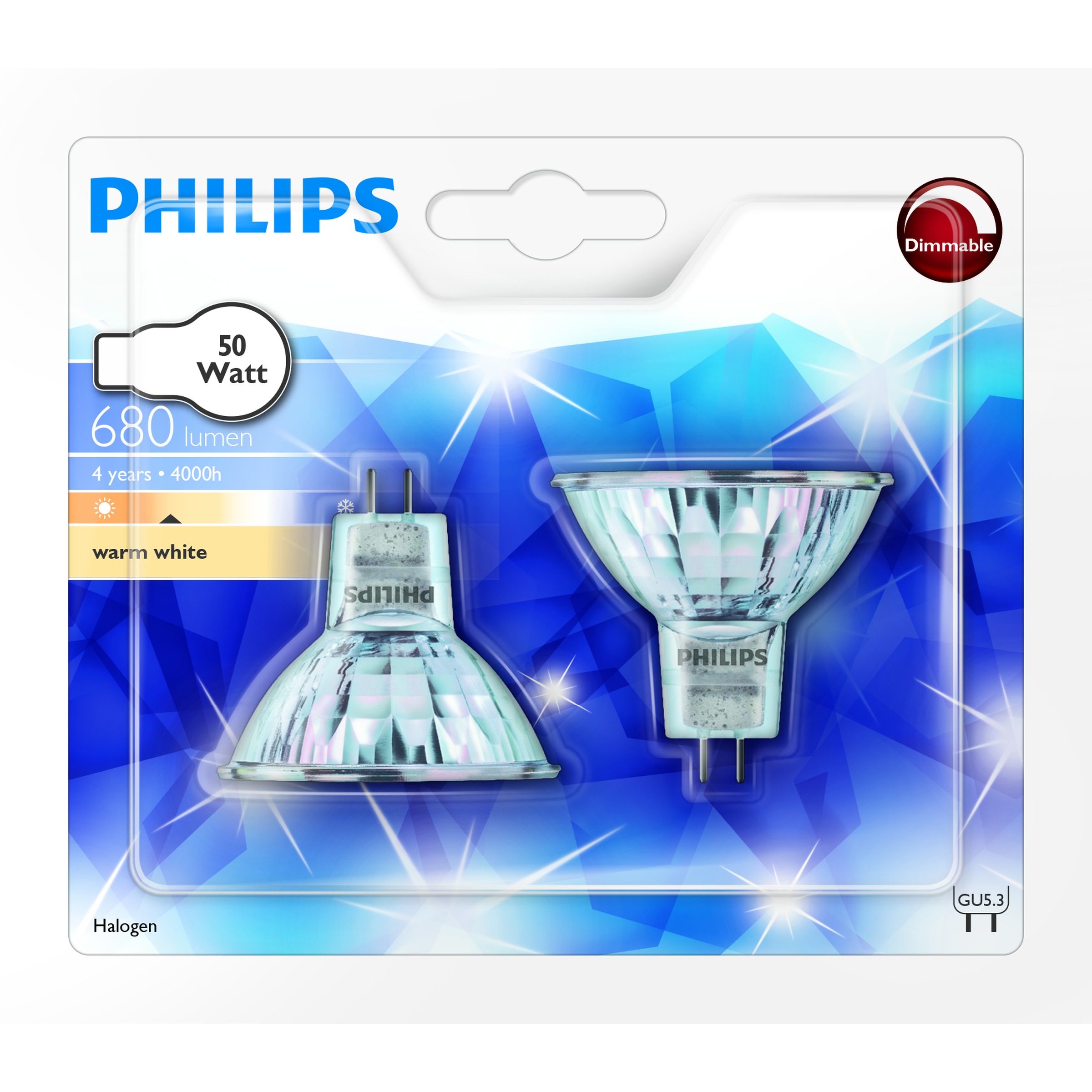 Philips Ecohalo Reflectorlamp Gu53 50W Warm Wit 2 Stuks Dimbaar philips kopen in de aanbieding