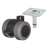 Zwenkwiel + rem TPE met plaatbevestiging 35mm tot 70kg