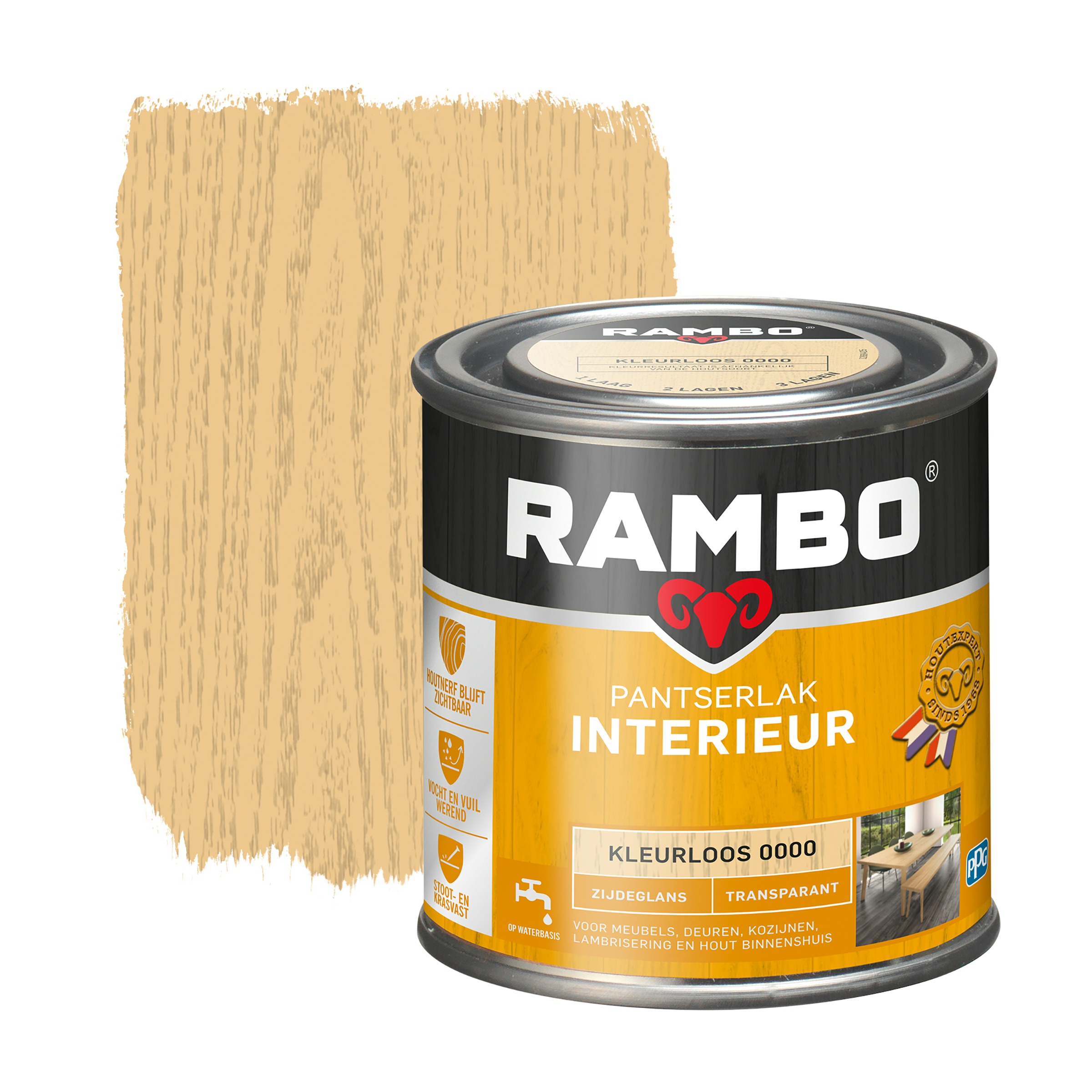 Rambo Pantserlak Interieur Transparant Zijdeglans Kleurloos 250 Ml rambo kopen in de aanbieding