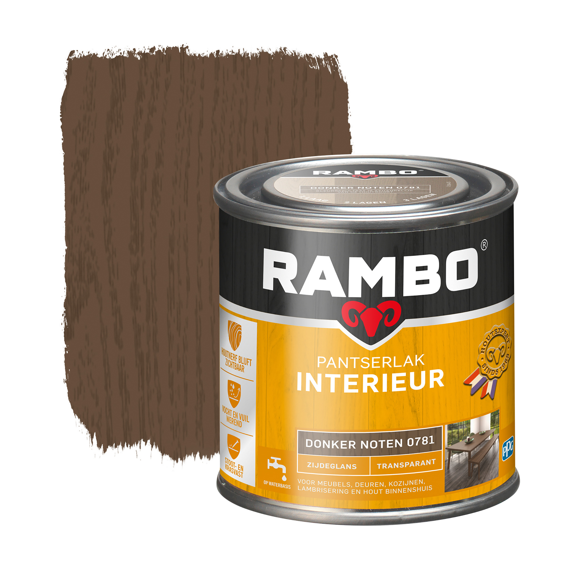 Rambo Pantserlak Interieur Transparant Zijdeglans Donker Noten 250 Ml rambo kopen in de aanbieding