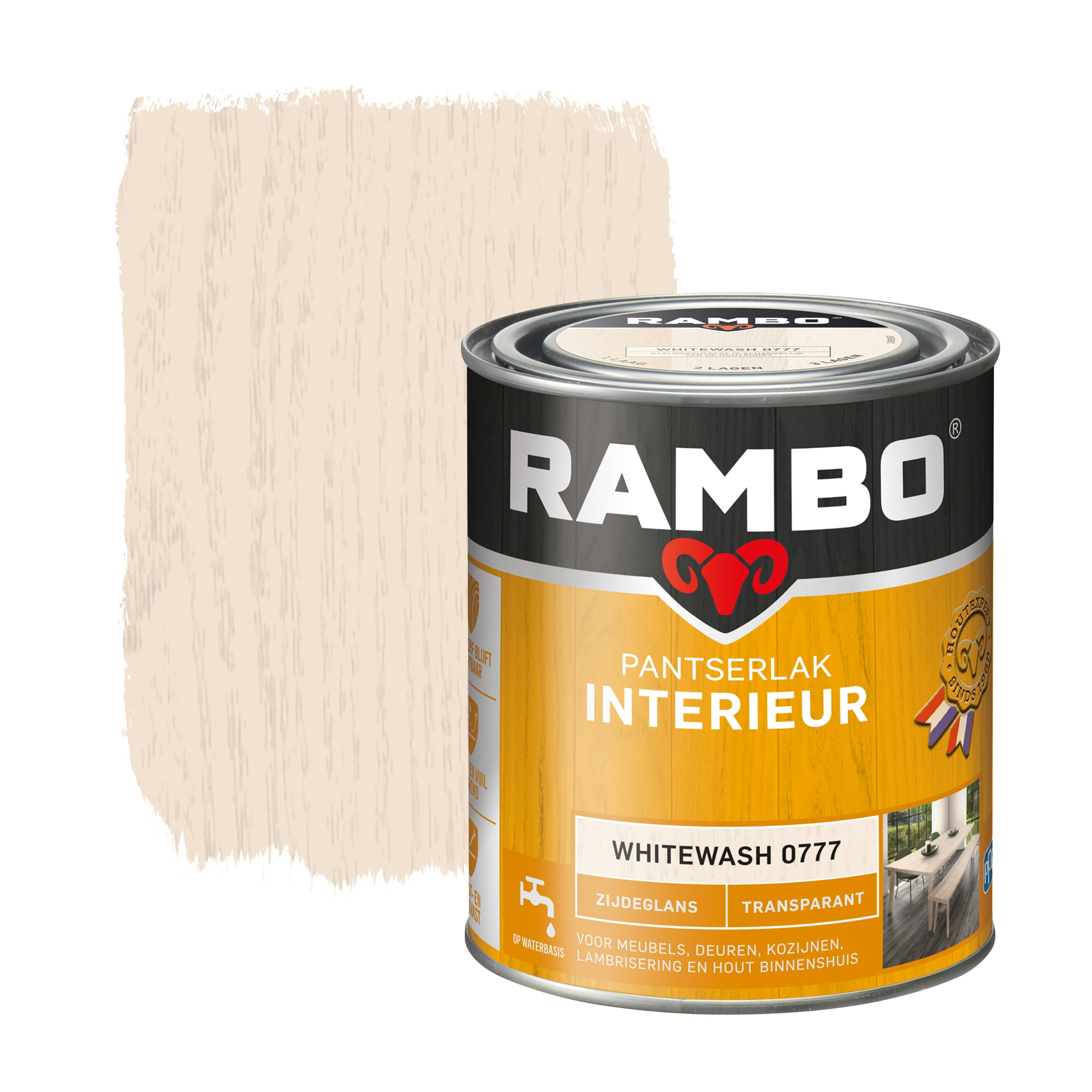 Rambo Pantserlak Interieur Transparant Zijdeglans Whitewash 750 Ml rambo kopen in de aanbieding