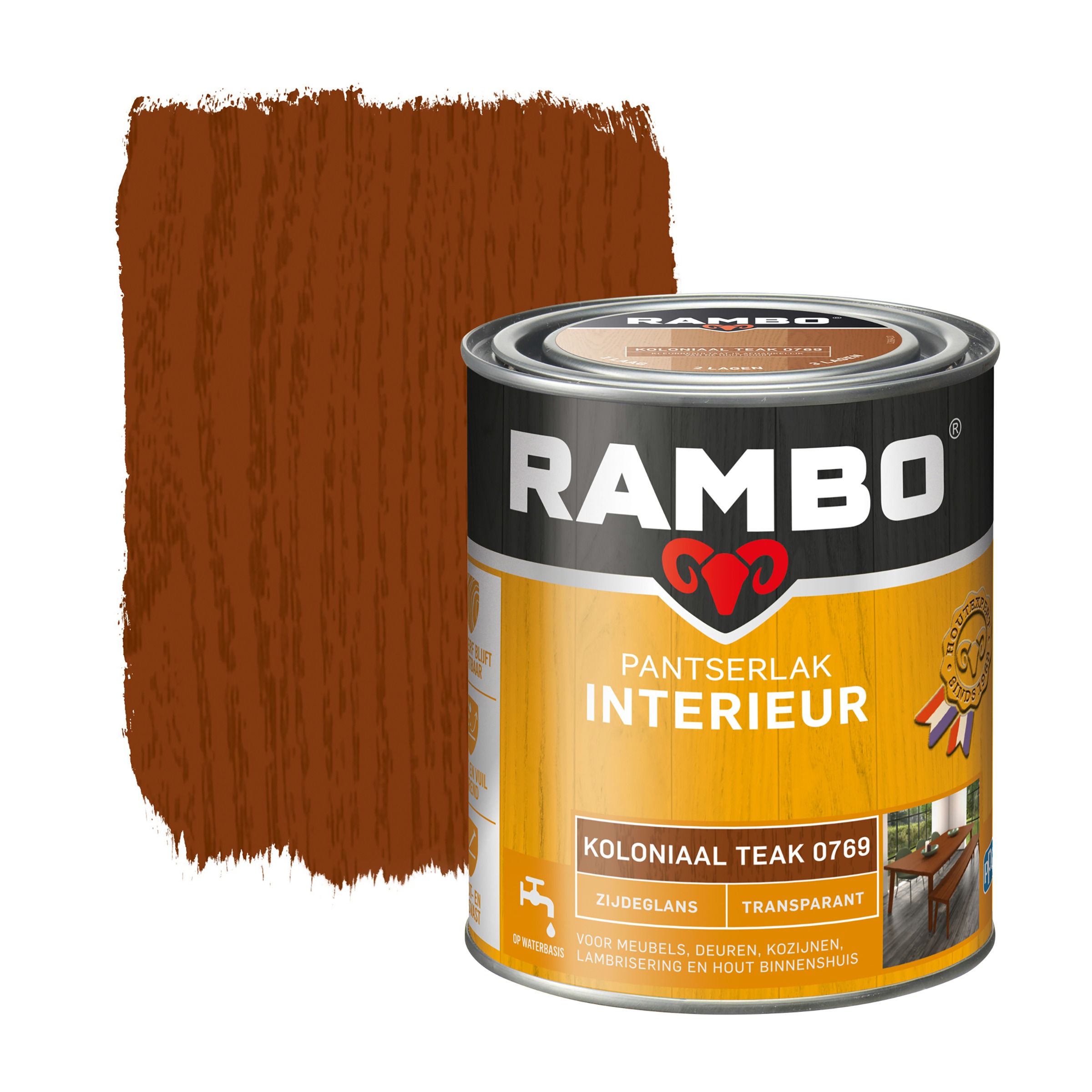 Rambo Pantserlak Interieur Transparant Zijdeglans Koloniaal Teak 750 Ml rambo kopen in de aanbieding