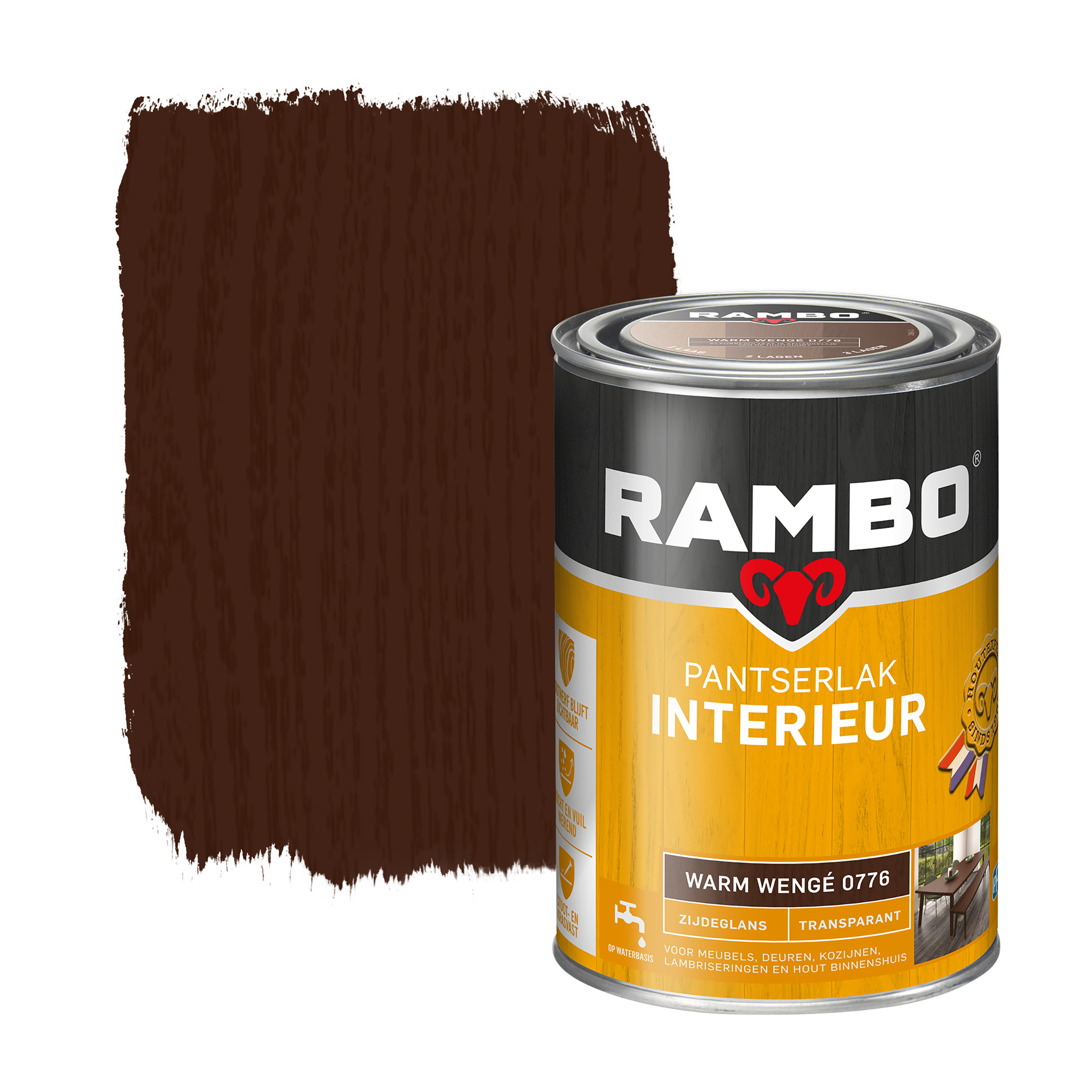 Rambo Pantserlak Interieur Transparant Zijdeglans Warm Wenge rambo kopen in de aanbieding