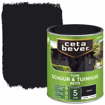 CetaBever Tuinbeits Schuur & Tuinhuis zijdeglans dekkend zwart 750 ml