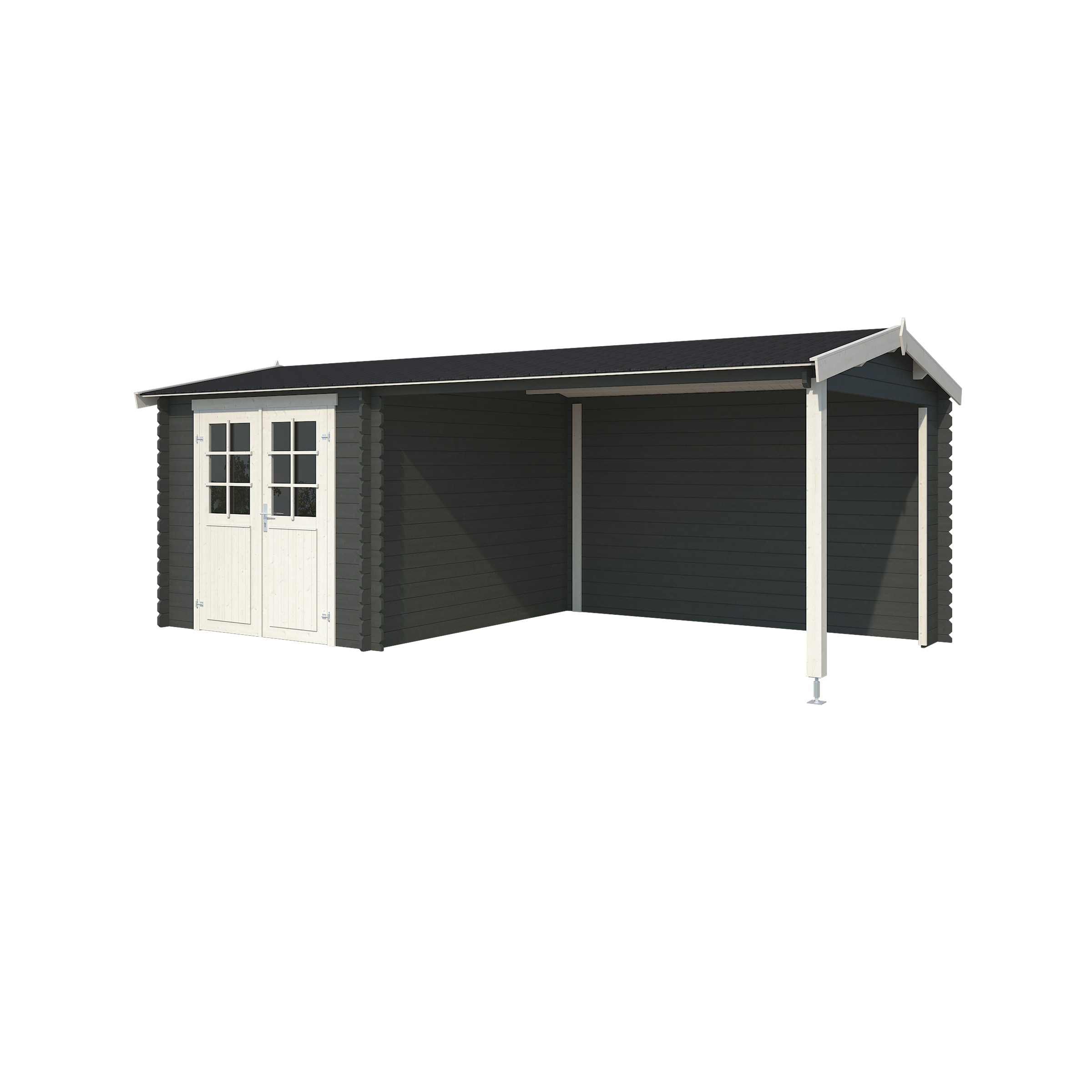 Tuinhuis Met Overkapping Violier Gecoat Vurenhout Antraciet 590X295 huismerk kopen in de aanbieding