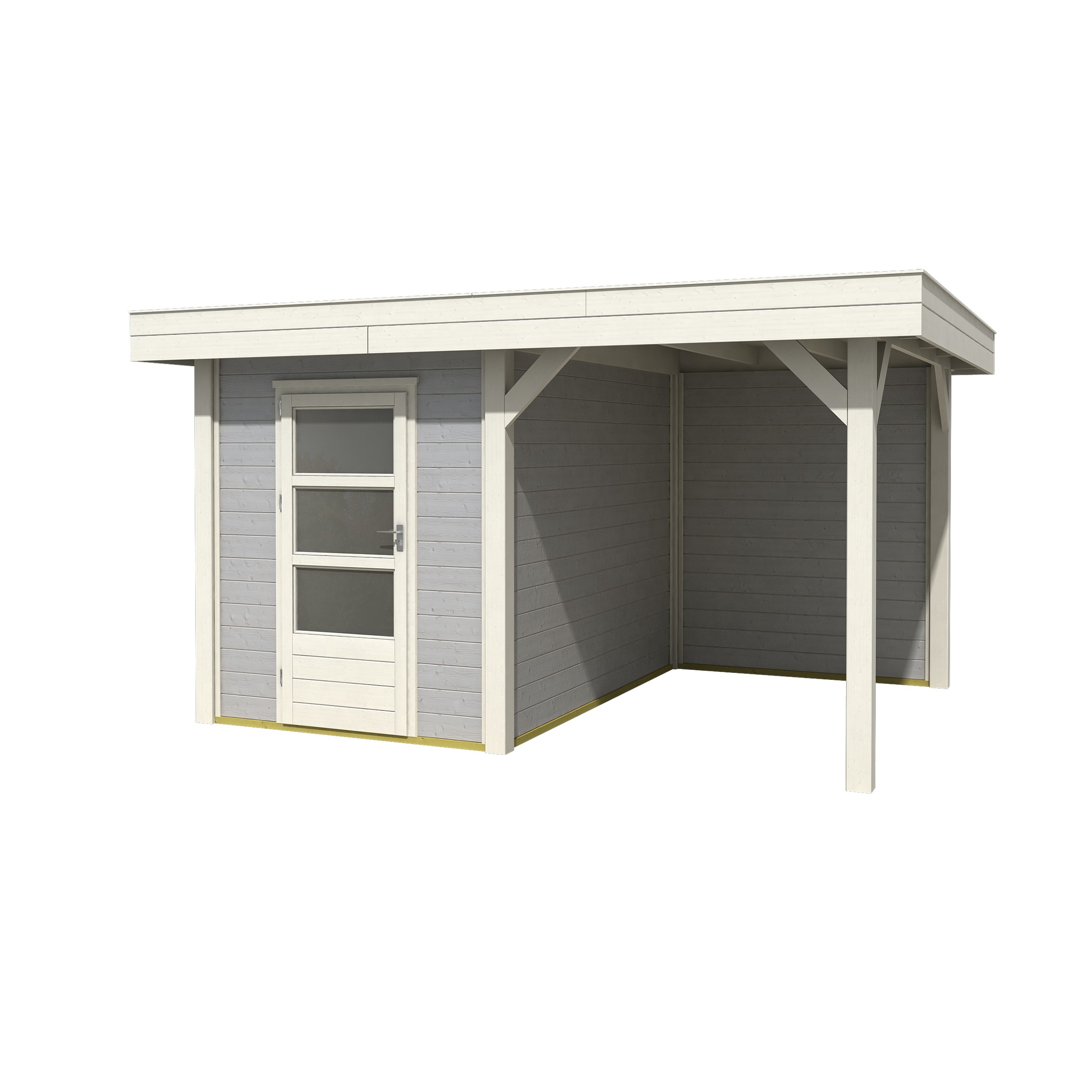 Tuinhuis Met Overkapping Lombok Gecoat Hout Grijs 304X396 huismerk kopen in de aanbieding