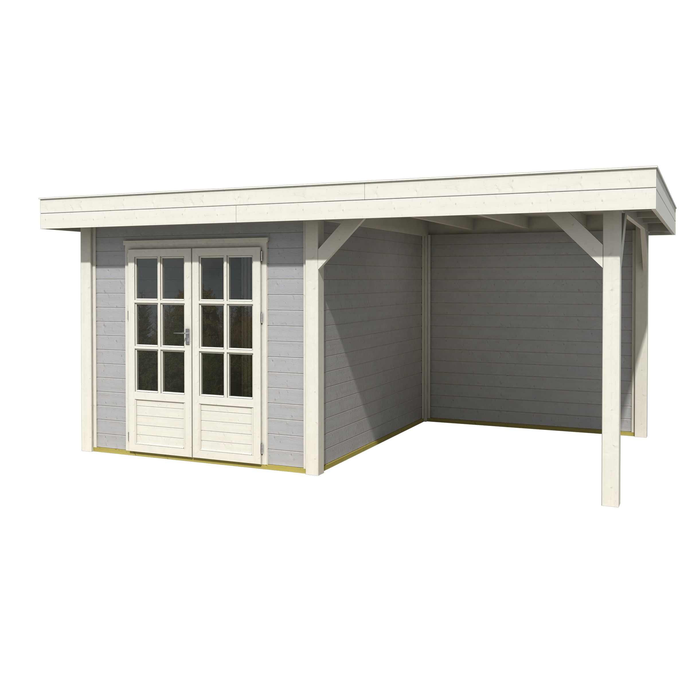Tuinhuis Met Overkapping Java Gecoat Hout Grijs 304X396 huismerk kopen in de aanbieding