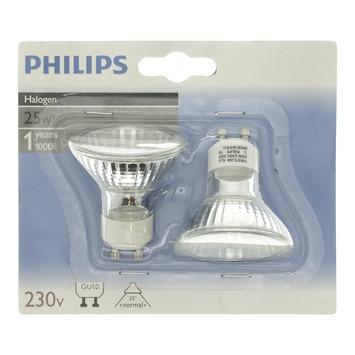 Philips reflectorlamp halogeen GU10 25w 2 stuks