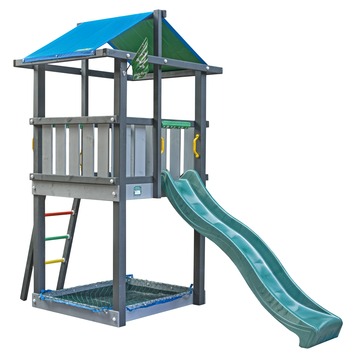 Jungle Gym Hut Speeltoestel met Zandbak en Donkergroene Glijbaan