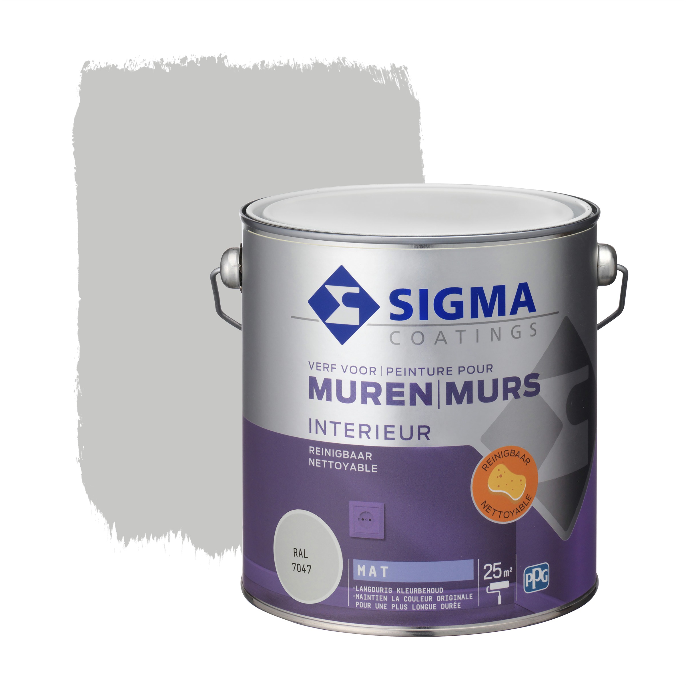 Sigma Reinigbare Muurverf Ral 7047 25 Liter sigma kopen in de aanbieding