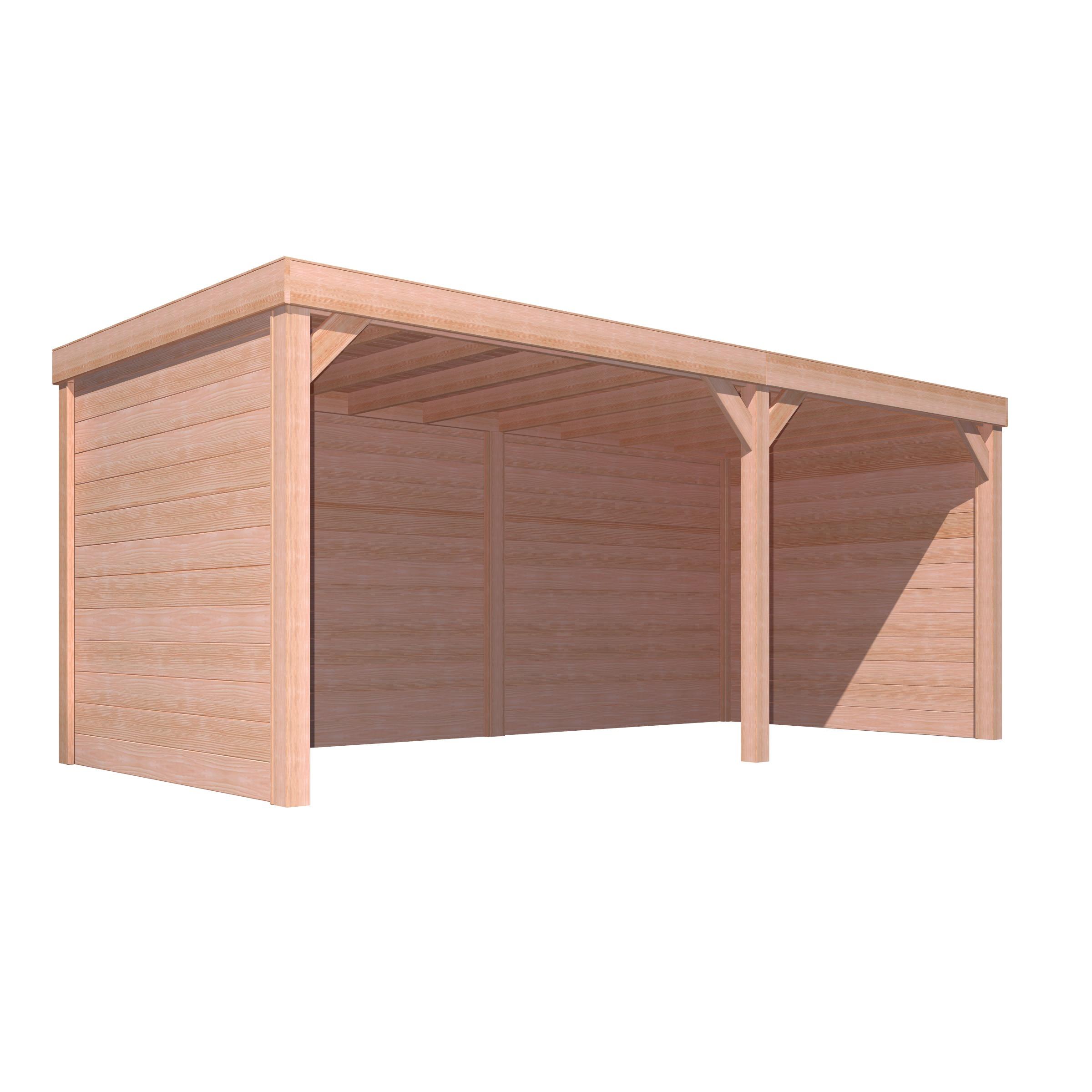 Overkapping Douglas Hout Blank Met Blokhutprofiel Achterwand En 2 Zijwanden 270X582 huismerk kopen in de aanbieding
