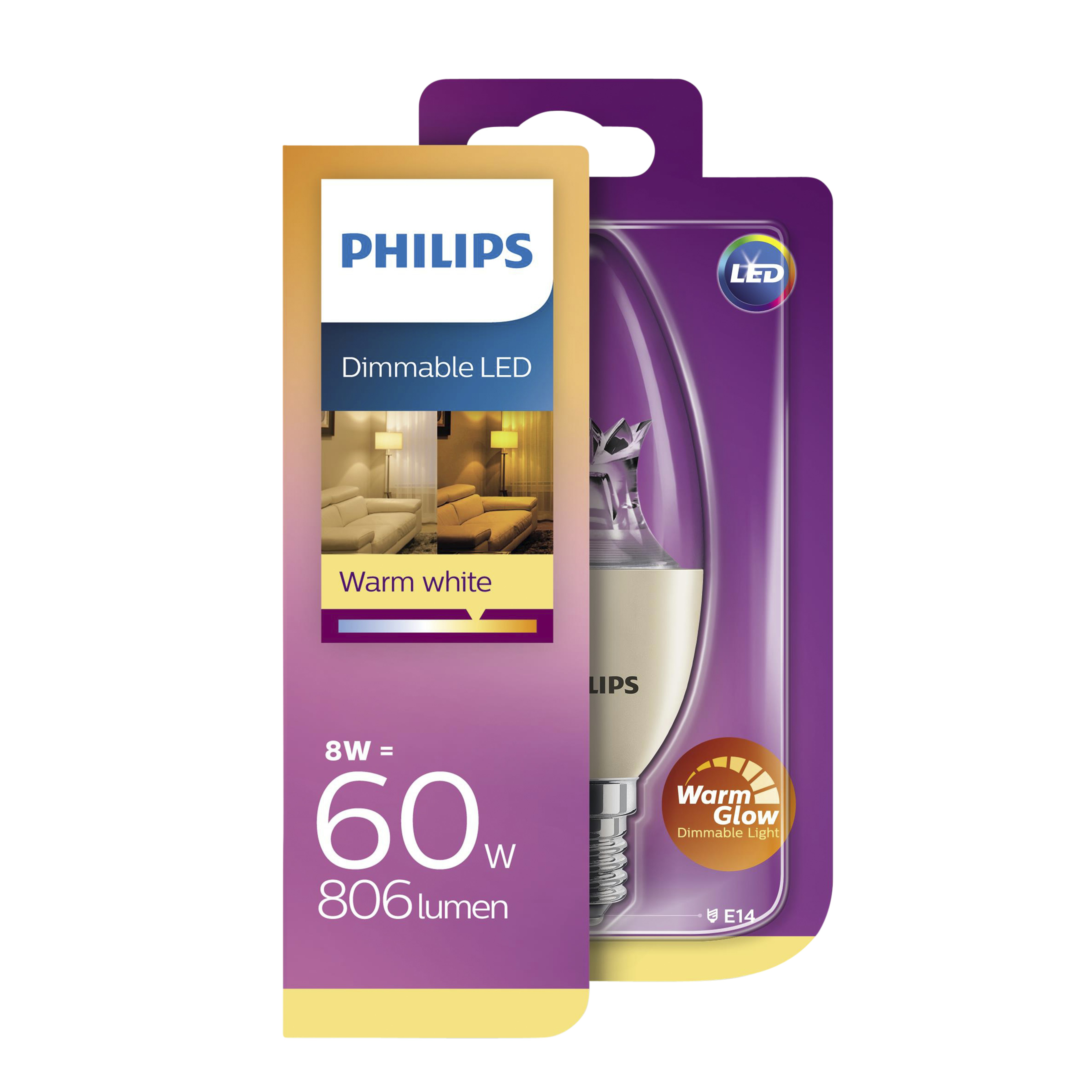 Philips Led Kaarslamp E14 60W Warmglow philips kopen in de aanbieding