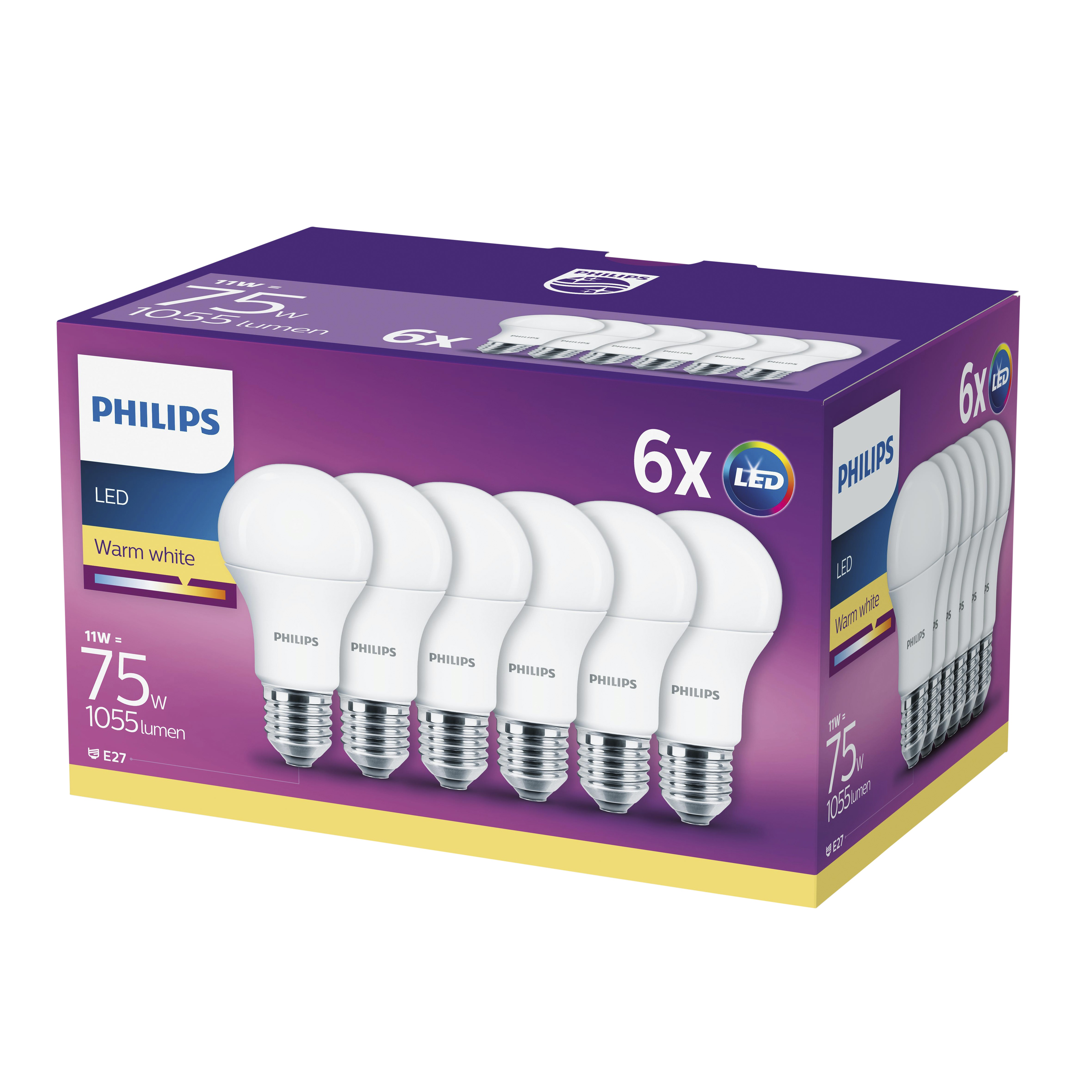 Philips Led Lamp E27 75W Warm Wit 6 Stuks philips kopen in de aanbieding