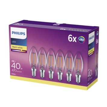 Productiecentrum noodsituatie programma GAMMA | Philips LED kaars E14 40W 6 stuks filament helder niet dimbaar  kopen? | alle-lampen