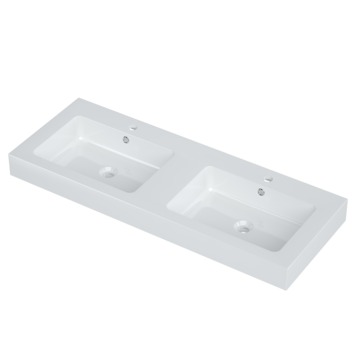 Bruynzeel Dubbele Wastafel Rechthoekig Gietmarmer Wit 120x45x10 cm