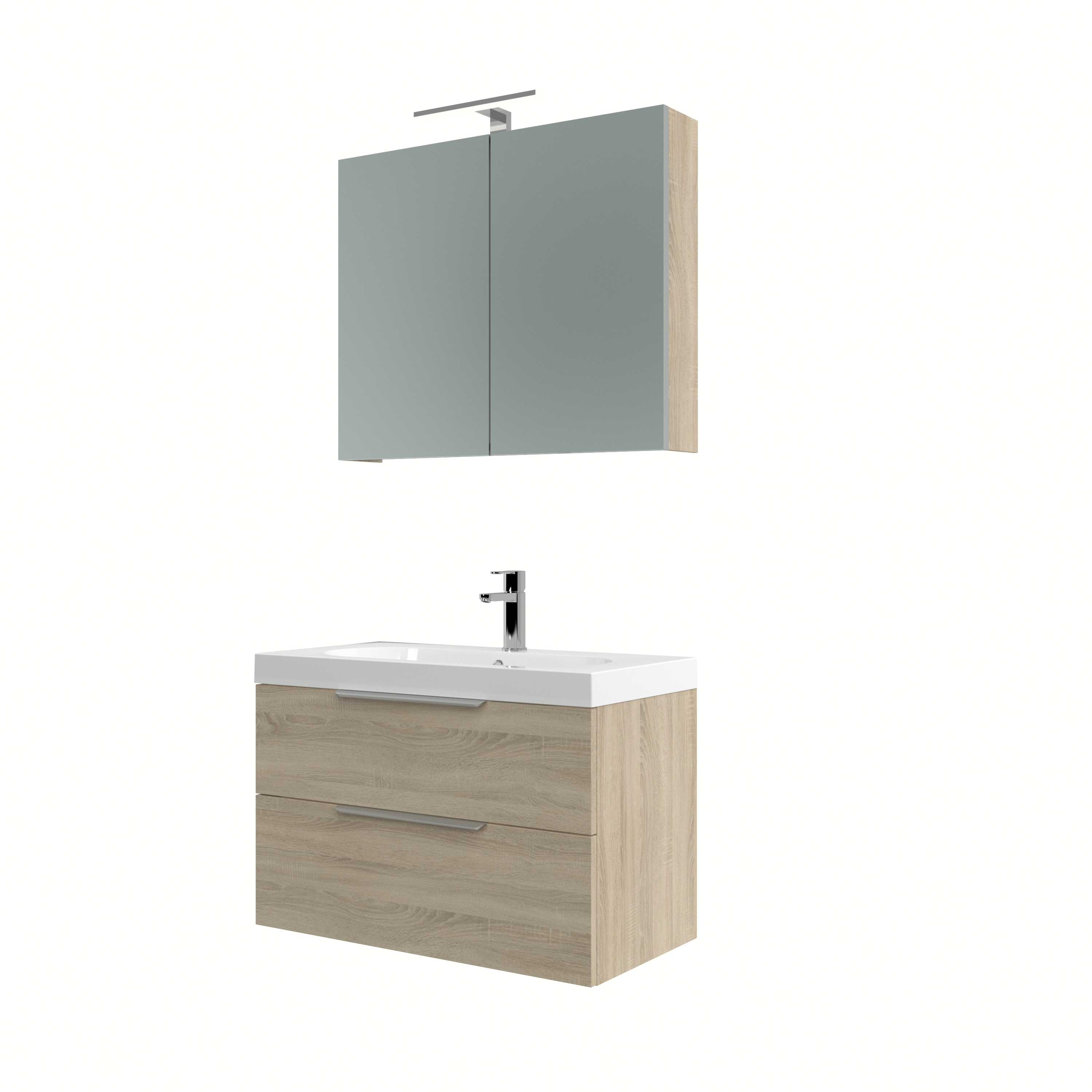 Bruynzeel Muza Badmeubelset Met Spiegelkast Eiken Grijs 80 bruynzeel kopen in de aanbieding