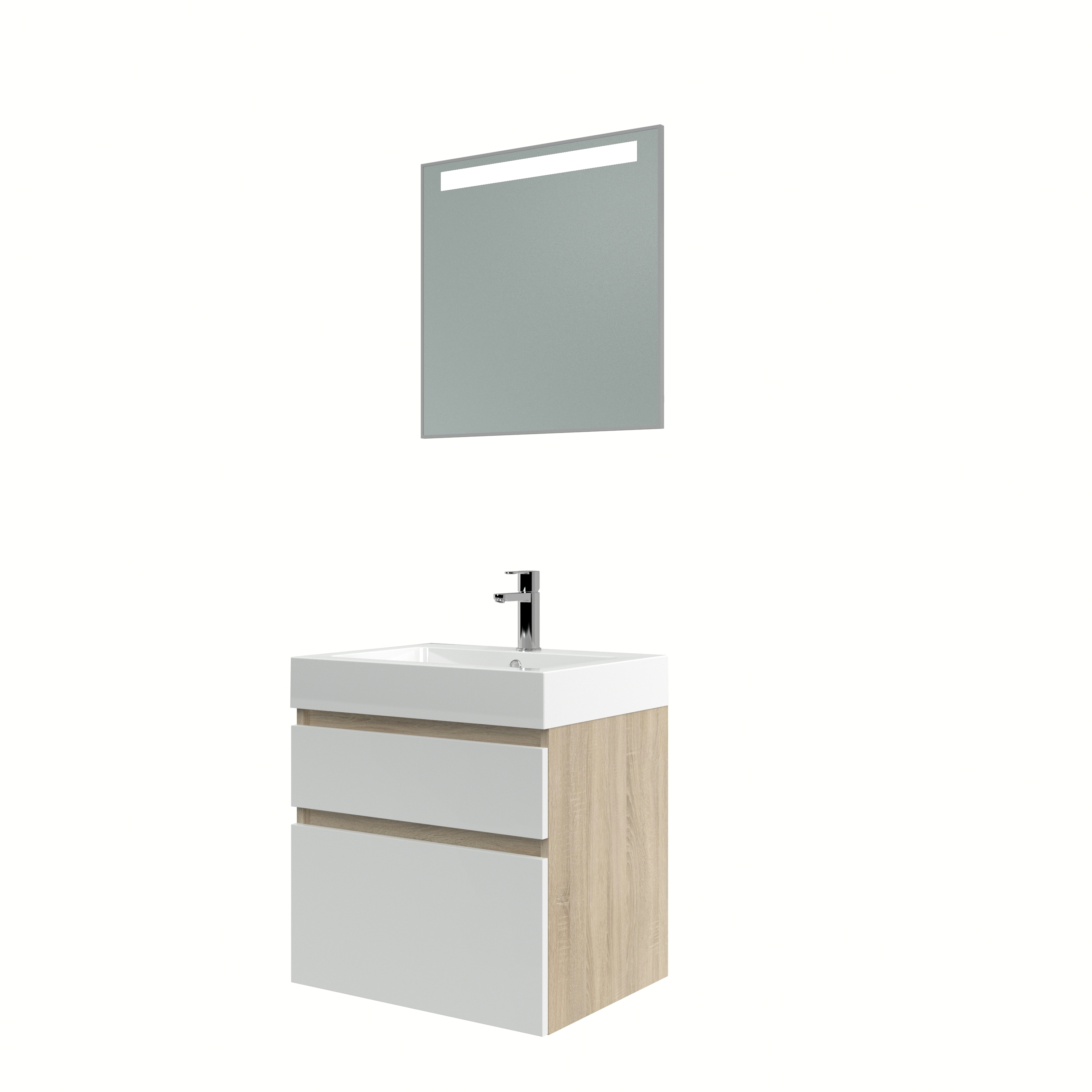 Bruynzeel Monta Badmeubelset Met Spiegel Eiken Grijshoogglans Wit 60Cm bruynzeel kopen in de aanbieding