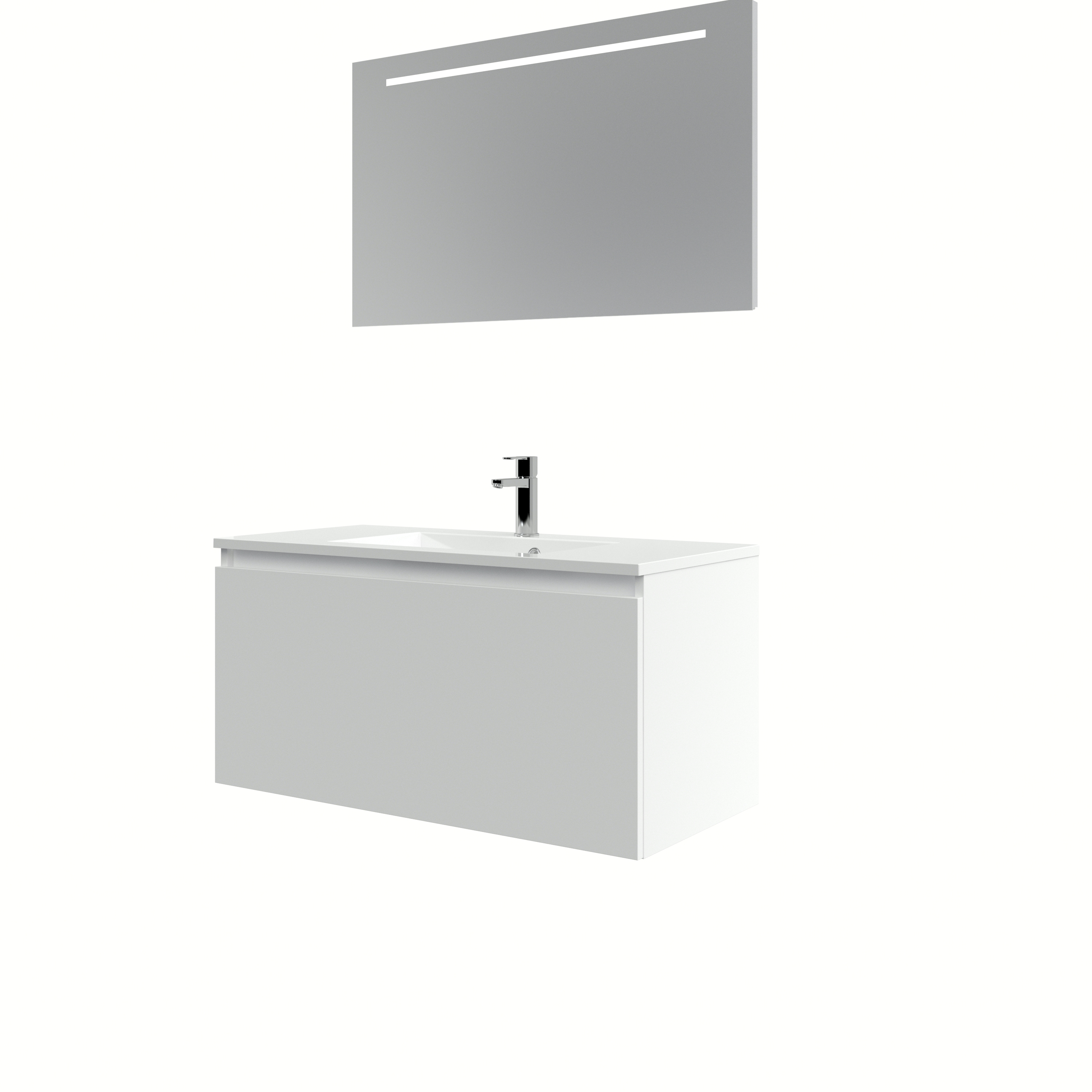 Bruynzeel Nerano Badmeubelset Wastafel Spiegel 100 Mat Wit bruynzeel kopen in de aanbieding