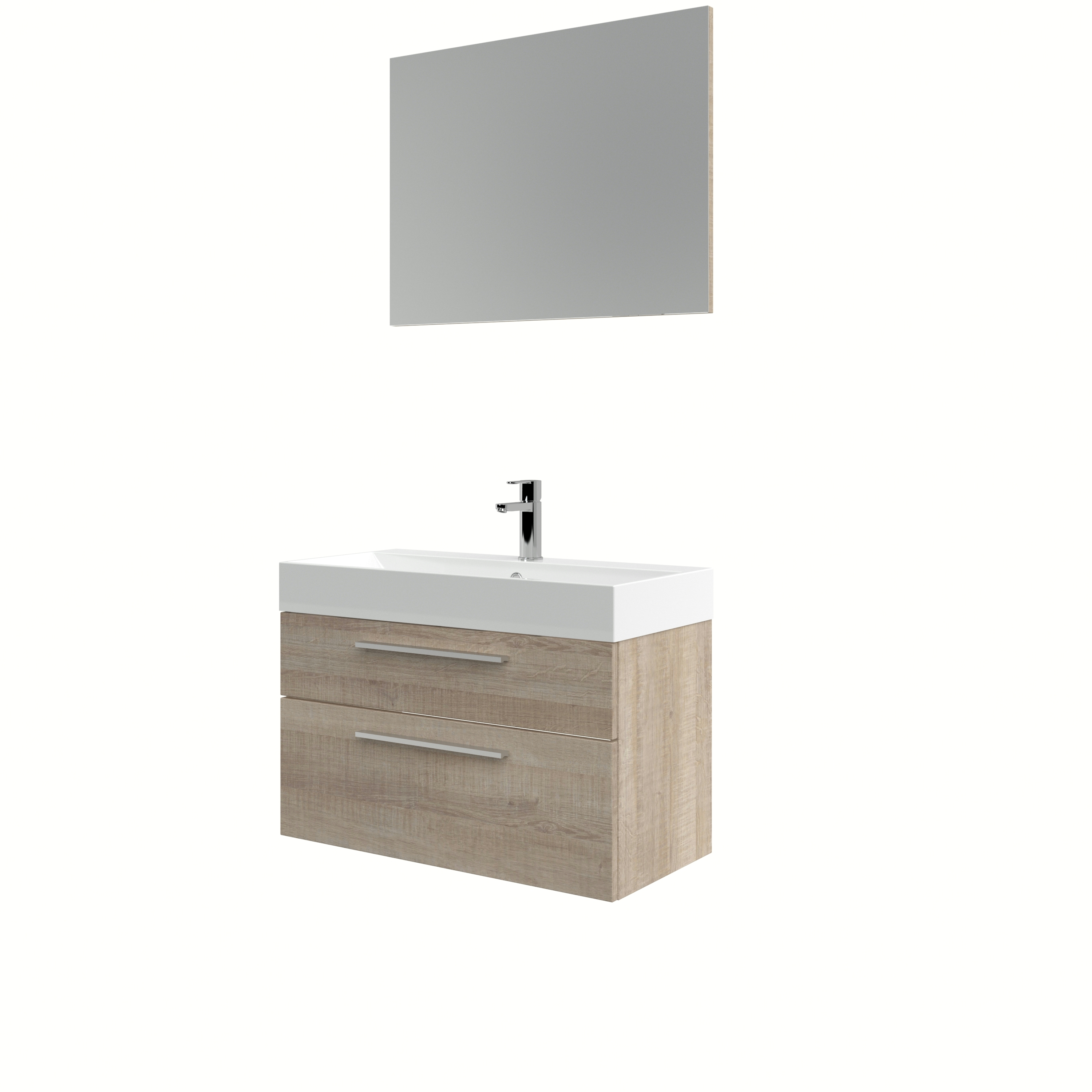 Bruynzeel Badmeubelset Zelda Met Spiegel Licht Eiken 80X38X56 bruynzeel kopen in de aanbieding