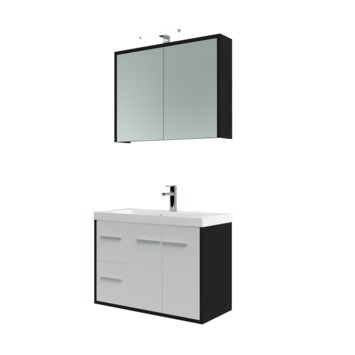 Arte badmeubelset met spiegelkast zwart/hoogglans wit 80 cm