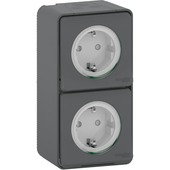 Gamma Schneider Electric Mureva Styl wandcontactdoos 2-voudig verticaal IP55 antraciet aanbieding