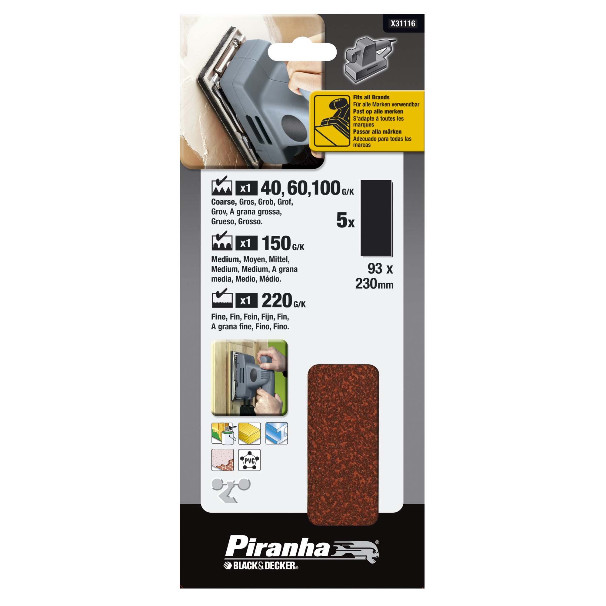 Piranha Schuurstrokenset 230X93 Mm 5 Stuks X31116 piranha kopen in de aanbieding