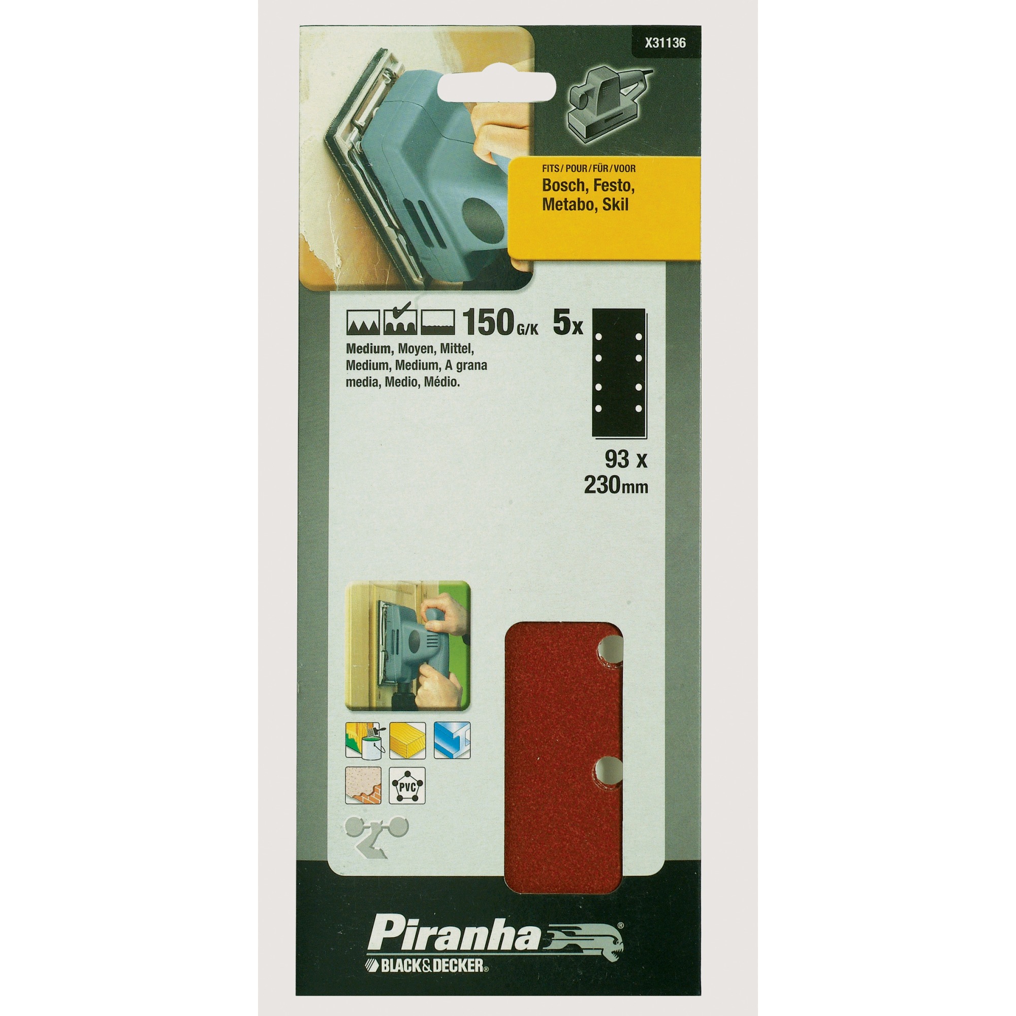Piranha Schuurstrook K150 230X93 Mm 5 Stuks X31136 piranha kopen in de aanbieding