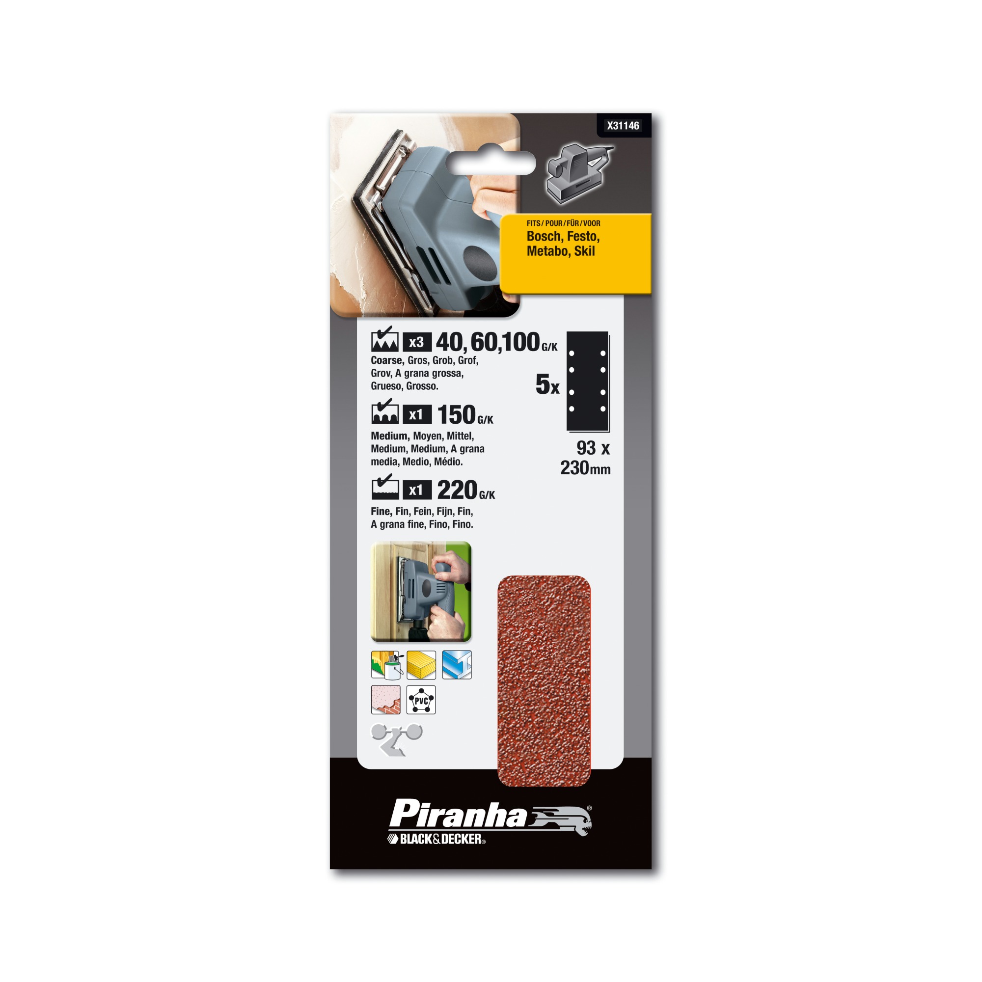 Piranha Schuurstrokenset 230X93 Mm 5 Stuks X31146 piranha kopen in de aanbieding