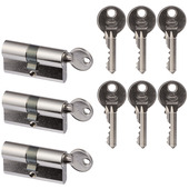 Nemef Profielcilinder nikkel 30/30 mm gelijksluitend 3 stuks