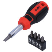suki korte schroevendraaier met 5 bits PH1+2, PZ1+2 en SL6