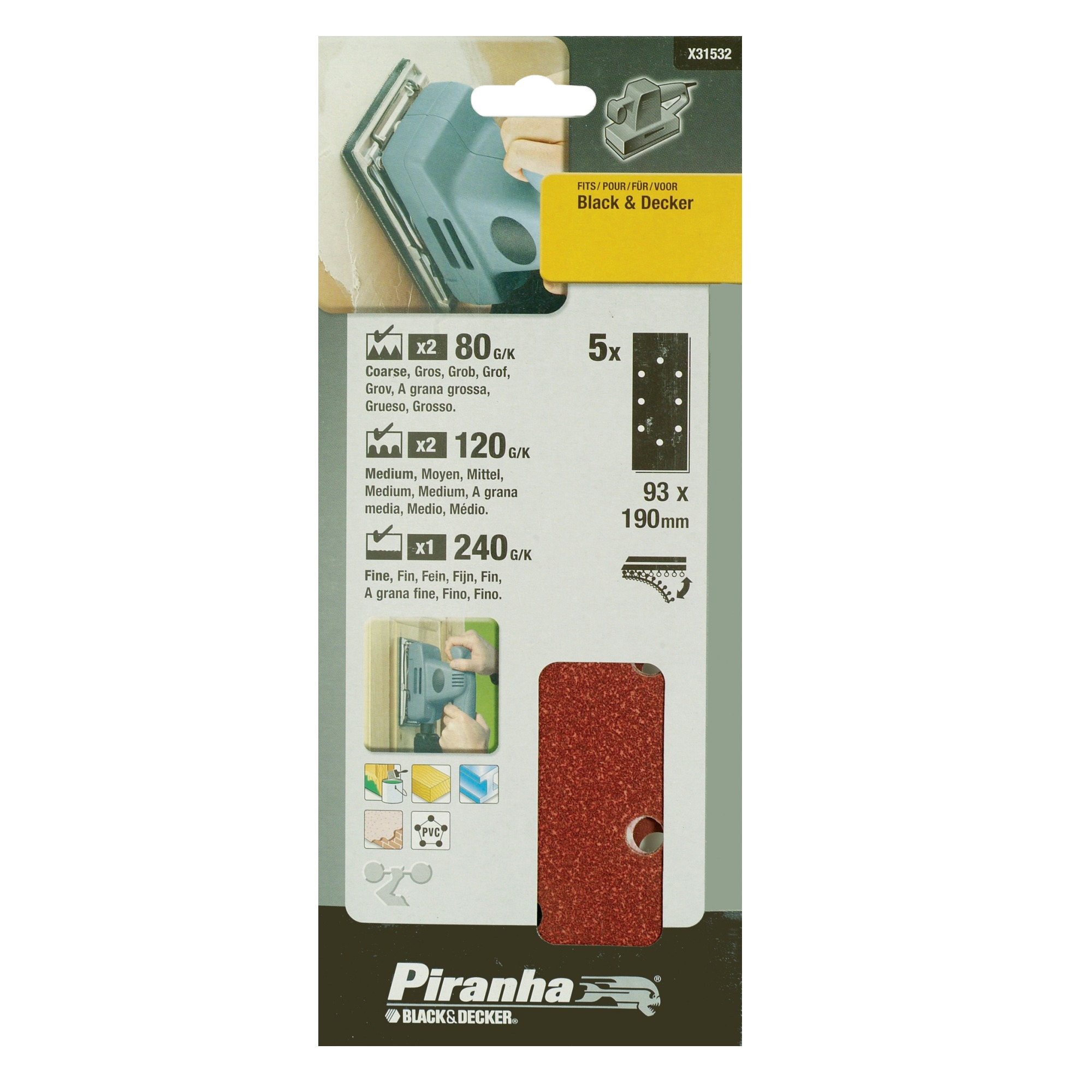 Piranha Schuurstrokenset 187X93 Mm 5 Stuks X31532 piranha kopen in de aanbieding