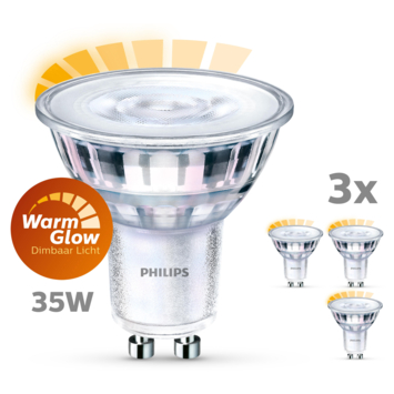 gamma philips led spot gu10 35w 3 stuks warmglow dimbaar kopen led lampen