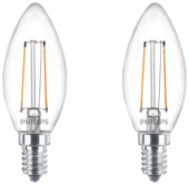 Philips LED kaars E14 25W 2 stuks filament helder niet dimbaar