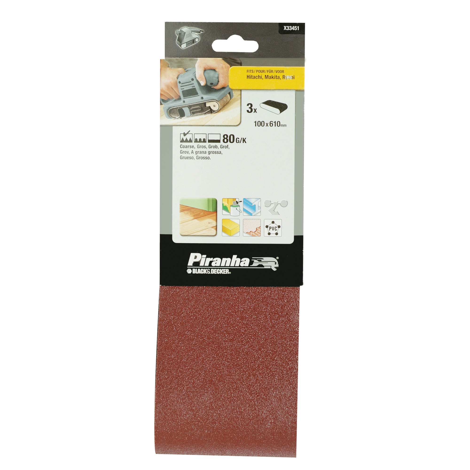 Piranha Schuurband K80 100X610 Mm 3 Stuks X33451 Xj piranha kopen in de aanbieding