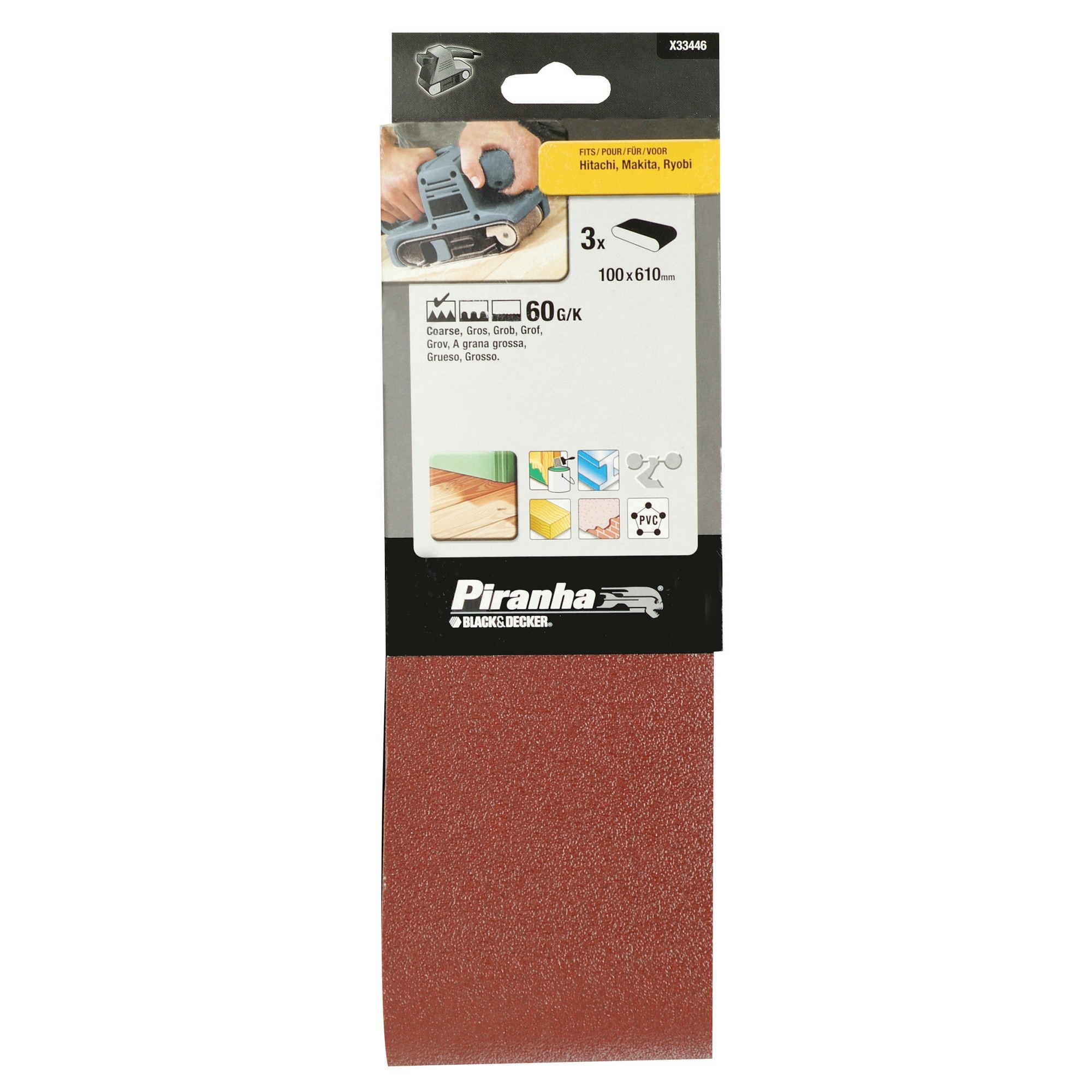 Piranha Schuurband K60 100X610 Mm 3 Stuks X33446 Xj piranha kopen in de aanbieding