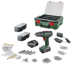 Bosch 18V accuboormachine UniversalDrill Systeembox met 241 accessoires (incl. 2 accu's 1.5Ah + lader)