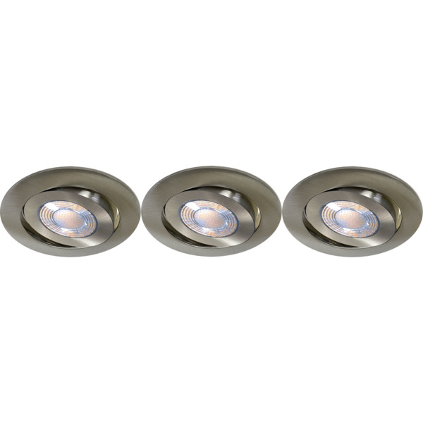 GAMMA LED integrated inbouwspots set van 3x 10W richtbaar staal Ø 96mm