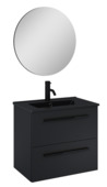 Atlantic Stella badkamermeubelset met spiegel en zwarte wastafel 60cm Mat Zwart en zwarte grepen