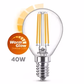 Philips LED kogel E14 40W filament helder warmglow dimbaar